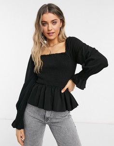 Черный присборенный топ New Look