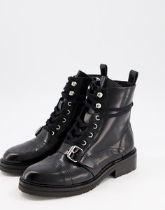 Черные кожаные походные ботинки на шнуровке с пряжкой AllSaints-Черный