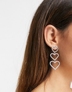 Серебристые серьги с подвесками в форме сердечек со стразами ASOS DESIGN-Серебристый