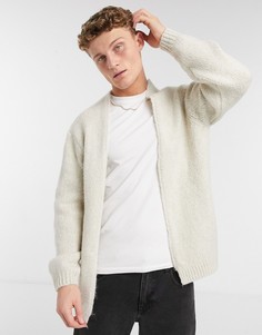 Бежевый трикотажный кардиган без застежки из пушистой пряжи ASOS DESIGN