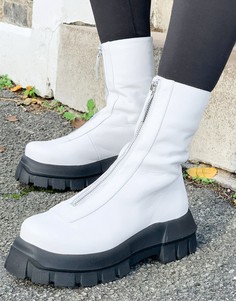 Белые ботинки из кожи на массивной подошве с молнией спереди ASOS DESIGN Apricot Premium-Белый