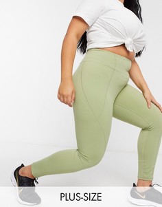 Спортивные леггинсы оливкового цвета со вставками In The Style Plus x Courtney Black-Зеленый