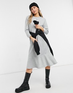 Серое платье-свитшот миди с волнистым подолом New Look-Серый