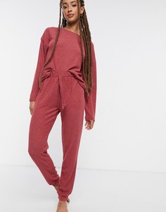 Розовые мягкие джоггеры в рубчик для дома от комплекта New Look-Розовый