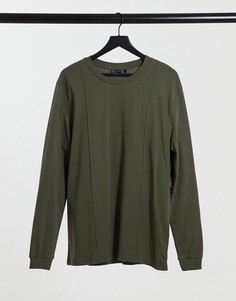 Облегающий лонгслив цвета хаки в строгом стиле с защипами ASOS DESIGN-Зеленый