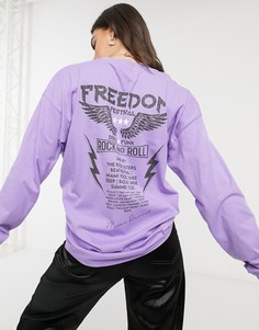 Фиолетовая oversize-футболка с длинными рукавами и принтом ASOS DESIGN-Фиолетовый