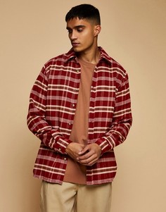 Бордовая клетчатая рубашка с начесом Topman-Красный