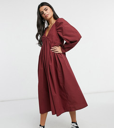 Темно-бордовое платье миди из хлопка в стиле бэби-долл ASOS DESIGN Petite-Красный