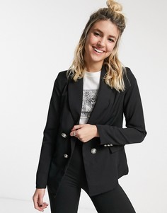 Черный двубортный пиджак New Look