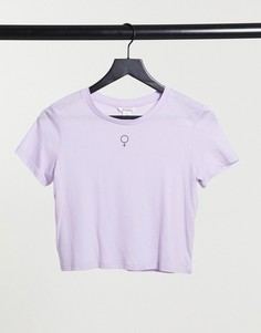 Укороченная сиреневая футболка из органического хлопка с принтом Monki Pia-Фиолетовый