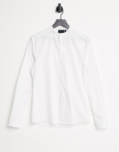 Белая рубашка облегающего кроя с воротником с застежкой на пуговицы ASOS DESIGN-Белый