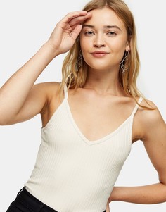 Серовато-бежевая майка в рубчик с V-образным вырезом Topshop-Кремовый