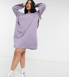 Пепельно-фиолетовое платье-футболка в стиле oversized с длинным рукавом ASOS DESIGN Curve-Фиолетовый