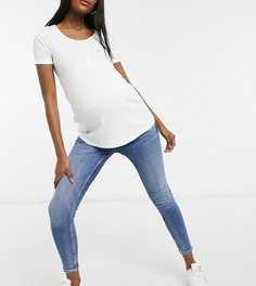 Синие потертые зауженные джинсы с посадкой над животом River Island Maternity Amelie-Голубой