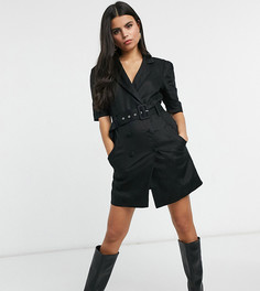 Черное платье-смокинг мини с поясом Collective The Label Petite-Черный