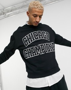 Oversized-свитшот с большим принтом в университетском стиле на груди ASOS DESIGN-Черный