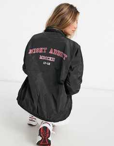 Спортивная куртка в стиле oversized с принтом на спине Night Addict-Черный