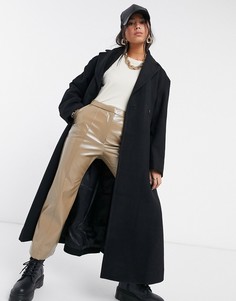 Строгое шерстяное пальто удлиненного кроя черного цвета Weekday Sanne-Черный
