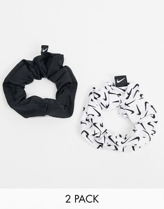 Набор из 2 резинок для волос в черном цвете и с галочками Nike-Черный