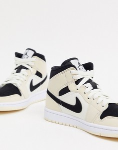 Кремовые с черным кроссовки средней высоты Nike Air Jordan 1-Кремовый