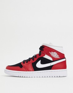 Кроссовки средней высоты с красными, черными и белыми вставками Nike Air Jordan 1-Красный