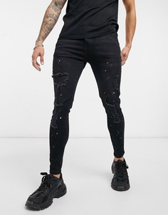 Черные облегающие джинсы с рваными деталями SikSilk-Черный