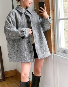 Серая куртка в стиле oversized с узором «в елочку» Weekday Carli-Многоцветный
