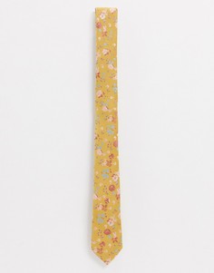 Узкий жаккардовый галстук горчичного цвета с цветочным принтом ASOS DESIGN-Желтый