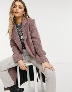 Розовое пальто в винтажном стиле с узором «в елочку» ASOS DESIGN-Розовый цвет