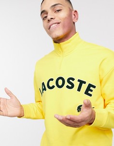 Желтый свитшот на короткой молнии с большим логотипом Lacoste