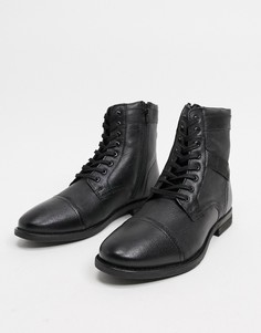 Черные кожаные ботинки на шнуровке с подкладкой из искусственного меха ASOS DESIGN-Черный