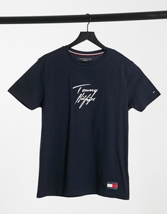 Темно-синяя футболка для дома с золотистым логотипом-надписью Tommy Hilfiger-Темно-синий