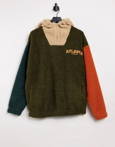 Плюшевый oversized-худи в стиле колор блок с вышивкой "Atlanta" ASOS DESIGN-Многоцветный