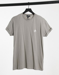 Светло-серая футболка с вышитой розой New Look-Серый