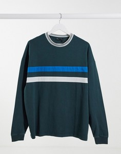 Зеленый лонгслив в стиле oversized с контрастной лентой спереди и по краю горловины ASOS DESIGN
