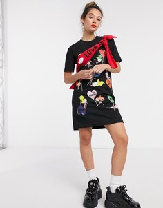 Черное платье-футболка с принтом куколок Love Moschino-Черный