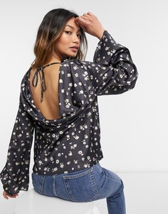 Топ с длинными рукавами, свободным воротом на спине и цветочным принтом ASOS DESIGN-Многоцветный