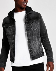 Черная джинсовая куртка с капюшоном River Island-Черный