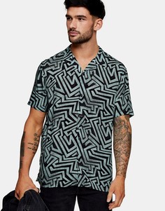 Рубашка черного и сине-зеленого цвета с принтом в виде лабиринта Topman-Голубой