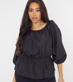 Черный топ из поплина со сборками Missguided Plus
