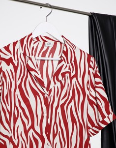 Свободная укороченная рубашка с зебровым принтом красного и кремового цвета JDY-Кремовый
