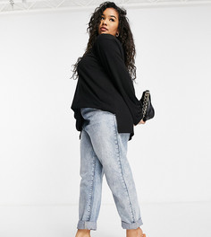 Черный топ с длинными рукавами и спущенными плечами ASOS DESIGN Curve