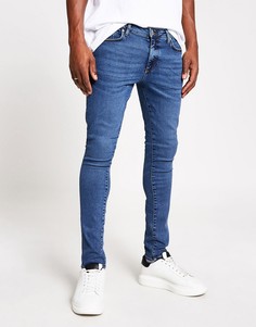 Темно-синие супероблегающие джинсы River Island-Голубой