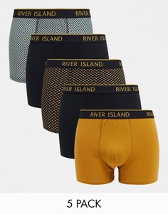 Набор из пяти боксеров-брифов с геометрическим узором горчичного цвета River Island-Желтый