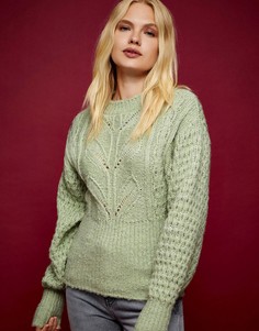 Ажурный джемпер шалфейно-зеленого цвета с объемными рукавами Topshop-Зеленый