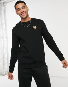 Черный свитшот с круглым вырезом и вышивкой Burton Menswear