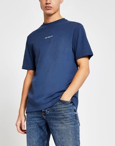 Синяя футболка с принтом River Island-Голубой