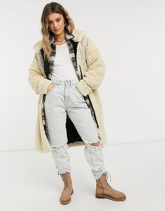 Кремовое пальто из искусственного меха с украшениями Free People Avery-Кремовый