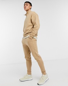Бежевый спортивный oversized-костюм из органического хлопка со свитшотом на короткой молнии и узкими джоггерами ASOS DESIGN-Светло-коричневый