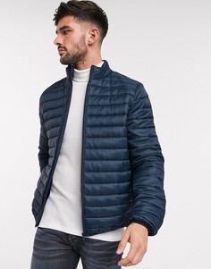 Темно-синяя стеганая куртка с подкладкой и воротником-стойкой ASOS DESIGN-Темно-синий